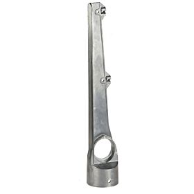 A straight silver aluminium barbed wire arm designed for 60mm posts with slots for attaching two strands of wire.