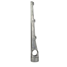 Vertical aluminium barbed wire arm with three wire slots, designed for round fence posts measuring 48 to 60mm.
