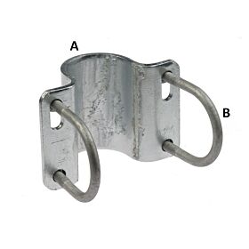 A durable 100mm hot-dip galvanised steel U-bolt clamp with two threaded bolts, ideal for industrial pipe mounting and support.