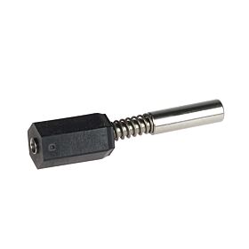 Universal spring pin featuring a black hexagonal nylon end cap, silver coiled spring, and a smooth cylindrical metal connector.