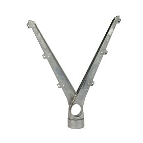 A Y-shaped aluminum barbed wire arm featuring notches for wire attachment and a circular base for 60mm tube mounting.