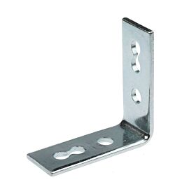 A silver zinc-plated 90-degree metal angle bracket featuring four pre-drilled holes for secure mounting and structural reinforcement.
