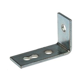 A silver, zinc-plated 90-degree angle L-bracket featuring three pre-drilled holes for secure mounting and structural support.