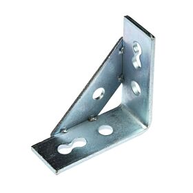 A durable zinc-plated metal 90-degree triangle bracket with four pre-drilled holes for structural reinforcement and mounting applications.