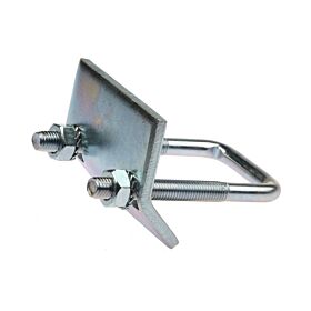 A complete zinc-plated clamping claw assembly featuring a U-bolt and two hex nuts secured to a durable mounting plate.