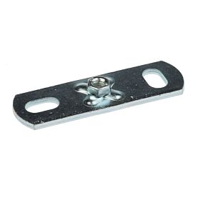 Zinc-plated rectangular metal wall plate with two elongated mounting slots and a central threaded nut for secure attachment.