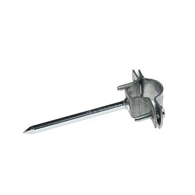 A zinc-plated saddle pin type 101U clamp featuring a long pointed spike and a screw-adjustable circular bracket for pipe mounting.