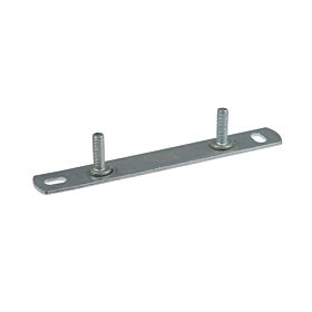 Zinc plated metal wall plate featuring two upright M8 male threads spaced 90mm apart for various hardware mounting applications.