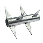A single 230mm long, cylindrical hot-dip galvanized steel rotary spike with sharp triangular blades for security fence topping.