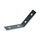 A silver-colored zinc plated metal 135 degree angle bracket with four pre-drilled holes for connecting structural metal framing channels.