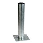 Silver galvanised metal base plate featuring a central 60mm tube and four pre-drilled corner holes for secure surface mounting.