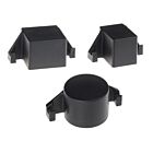 Set of three black nylon post caps in round and rectangular shapes with DSM hooks for external post fitting.
