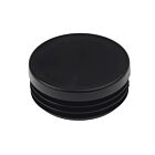 Circular black plastic internal end cap with ribbed sides designed for a secure push-fit into round metal tubes.