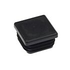 A black square plastic cap featuring a ribbed base for secure internal insertion into hollow square metal posts or tubes.