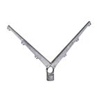 A V-shaped aluminium double barbed wire arm featuring a 45-degree angle and six wire slots for enhanced perimeter security fencing.