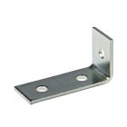 L-shaped zinc-plated metal bracket with a 90-degree bend and three pre-drilled mounting holes for secure structural support.