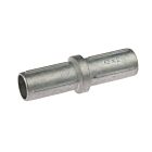 Metallic internal tube connector with a central collar and ridged ends for connecting two 42mm aluminum pipes securely.