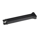 A long, rectangular black plastic replacement strip featuring a specialized hook-style attachment clip on one end for secure installation.