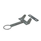A hot-dip galvanized metal teat bucket holder set featuring a ringed arm and separate flat metal mounting plates.