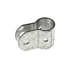 A sendzimir galvanised steel omega clamp featuring a circular opening for pipes and two flat, pre-drilled mounting holes.
