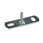 Rectangular zinc-plated wall plate with two oval mounting holes and a central welded upright male threaded stud for attachment.