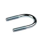 A U-shaped silver metal bolt with threaded ends, designed for use as a wire clamp, isolated on a white background.