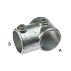 A silver-colored hot-dip galvanised cast iron short tee pipe clamp with two hex set screws for secure connections.