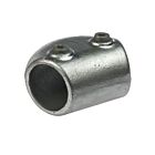 A durable silver hot-dip galvanised cast iron variable elbow fitting with two hex set screws for secure pipe connection.