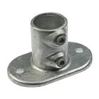 A hot-dip galvanised cast iron base flange for railings with an oval base and two securing set screws.