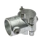 Industrial G136 clamp-on short tee pipe connector made from durable galvanized cast iron with a hinged opening mechanism.