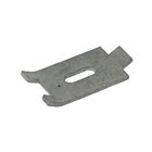 A hot-dip galvanised metal angle joint plate with a central slot used for connecting double rod mesh fence panels.