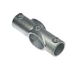 A silver galvanized cast iron G130 variable cross connector pipe fitting with three hex set screws for secure assembly.