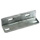 An L-shaped hot-dip galvanised steel corner piece with four oval mounting holes, displayed against a white background.
