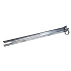 A long hot-dip galvanised steel throw-over latch with a pin and chain for securing heavy-duty double gates.