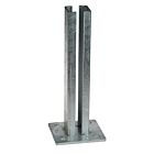 A heavy-duty hot-dip galvanised metal base plate with a 60x60mm slotted box section for mounting posts.