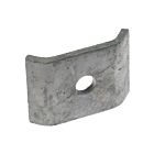 A gray hot-dip galvanised metal angle joint connector with a central hole for joining double rod mesh fence panels.