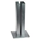 A hot-dip galvanized steel base plate designed for an 80x80 box section featuring a vertical slotted tube and mounting holes.