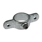 Galvanised cast iron male swivel fitting with a central pipe hole, two side mounting ears, and an integrated securing set screw.