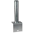 A sturdy hot-dip galvanised L-shape base plate with a vertical tube mount designed for 60mm round pipes or posts.