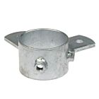 A silver hot-dip galvanised ring pipe clamp featuring two flat side lips and a threaded nut for secure attachment.