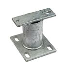 Hot-dip galvanized steel spacer with a square base and rectangular top plate featuring slotted holes for secure industrial mounting.