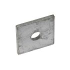 Square hot-dip galvanised metal top angle plate with a center hole for securing double rod mesh fencing.