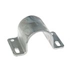 Hot-dip galvanised steel tube clamp featuring a curved middle section and flat ends with pre-drilled holes for secure mounting.