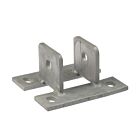Industrial hot-dip galvanised steel tube wall support bracket featuring two vertical plates and horizontal lips with mounting holes.