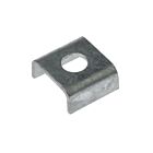 A U-shaped metal mounting ring with a central hole, finished in durable hot-dip galvanised grey steel.