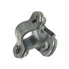 A hot-dip galvanised welded crossover clamp for connecting two pipes perpendicularly, featuring heavy-duty steel construction and secure bolt fasteners.