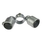A hot-dip galvanized cast iron double swivel combination fitting designed to connect three structural pipes at adjustable angles.