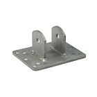 A hot-dip galvanized metal tube wall support bracket featuring a rectangular base plate with mounting holes and two upright tabs.