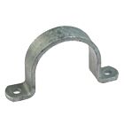 Hot dip galvanized metal saddle bracket strip measuring 50x10 mm with two pre-drilled holes for secure mounting on flat surfaces.