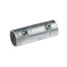 A cylindrical hot-dip galvanized steel pipe connector featuring two hex head set screws for secure industrial tube connections.